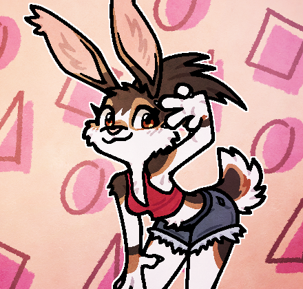 A small rabbit leaning forward striking a pose